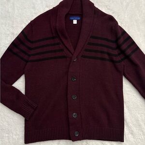 Simply Styled Men's Burgundy and Black Shawl Collared Button Front Cardigan